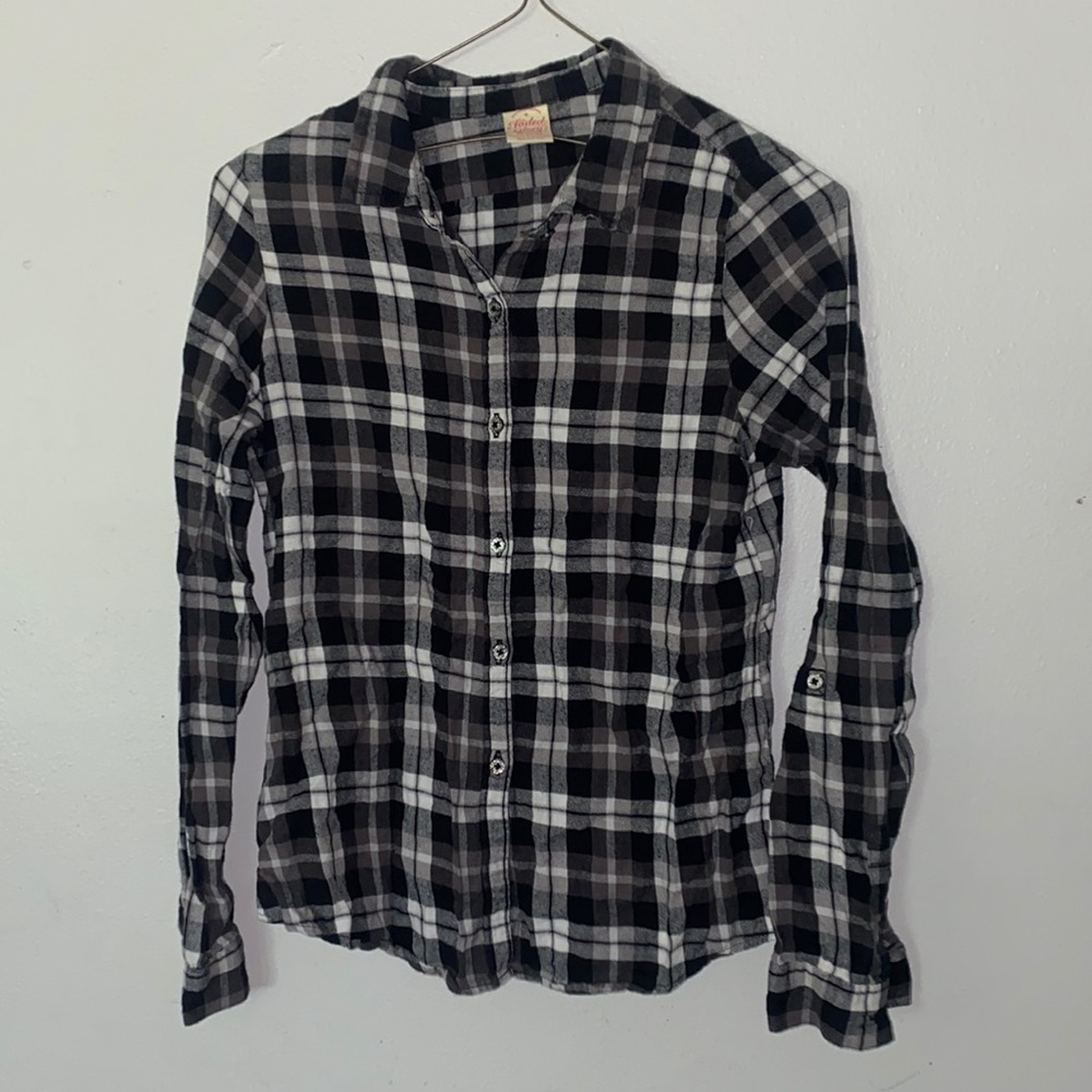 Girls Faded Glory XL 14-16 black white plaid button down Tote11